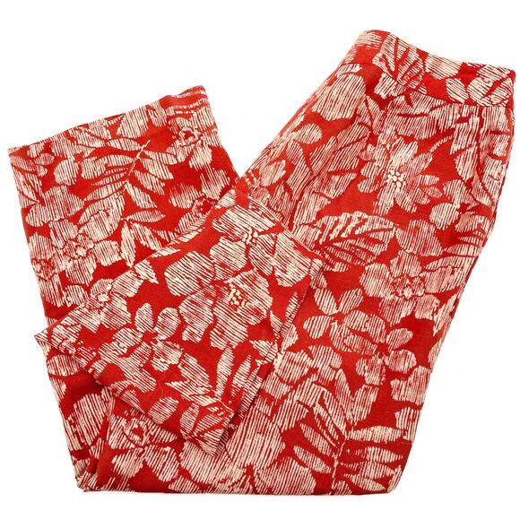 Jones Wear Womens 4 Linen Blend Wide Leg Pants Fall Floral Rusty Orange Boho - Picture 3 of 11